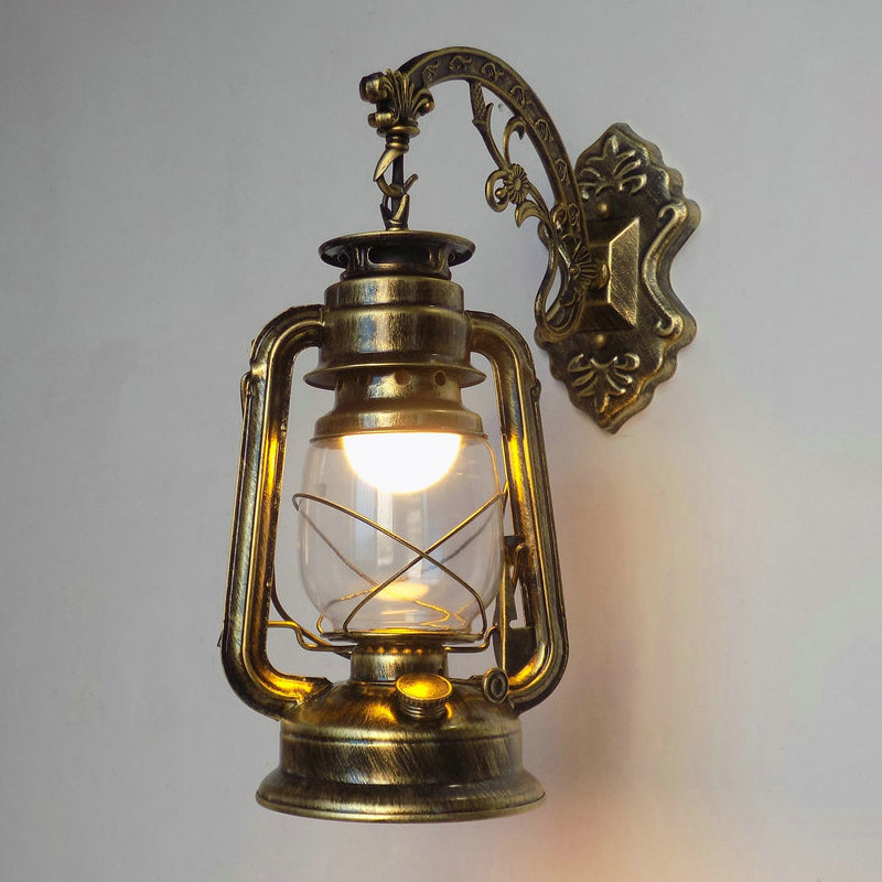Retro Lantern Style Iron Wall Light - 1-Light Corridor Kerosene Fixture Bronze / B