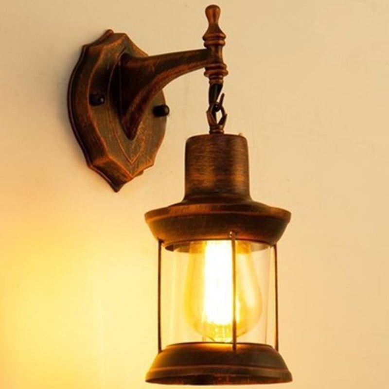 Retro Lantern Style Iron Wall Light - 1-Light Corridor Kerosene Fixture Copper / C