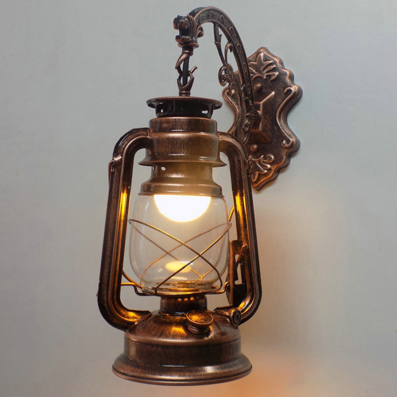Retro Lantern Style Iron Wall Light - 1-Light Corridor Kerosene Fixture Copper / B
