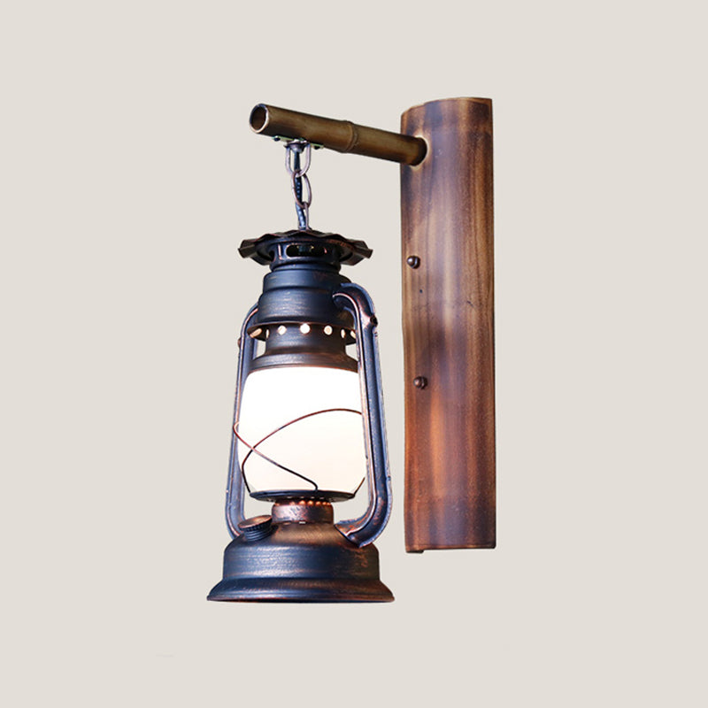 Iron Lantern Kerosene Light - Industrial Style Wall Fixture In Bronze / B