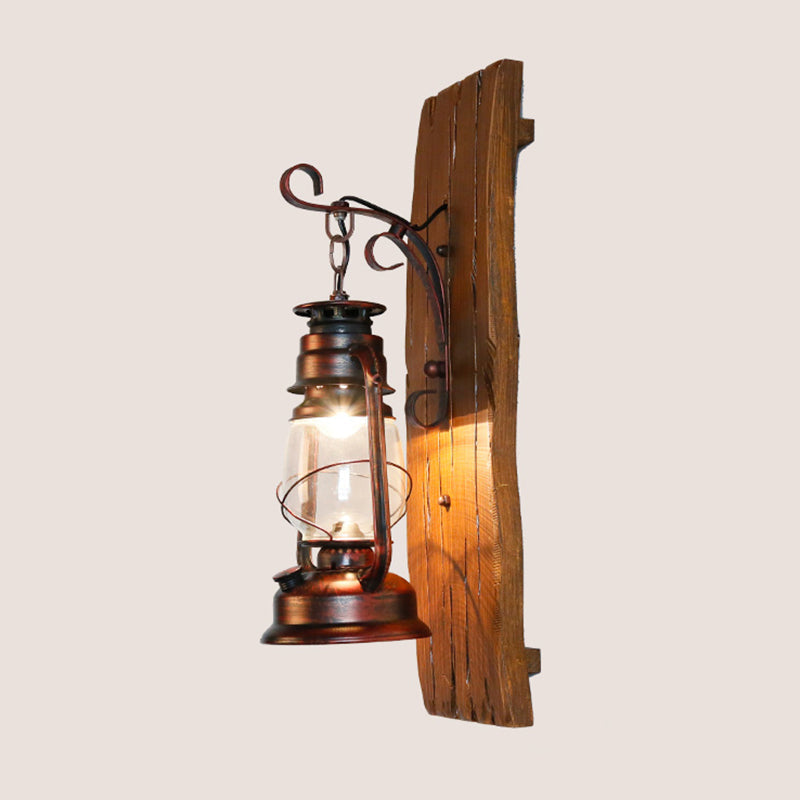 Iron Lantern Kerosene Light - Industrial Style Wall Fixture In Bronze / H
