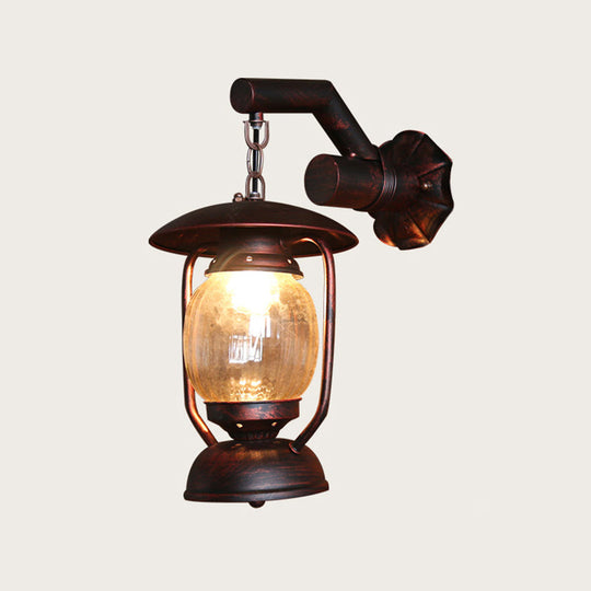 Iron Lantern Kerosene Light - Industrial Style Wall Fixture In Bronze / E