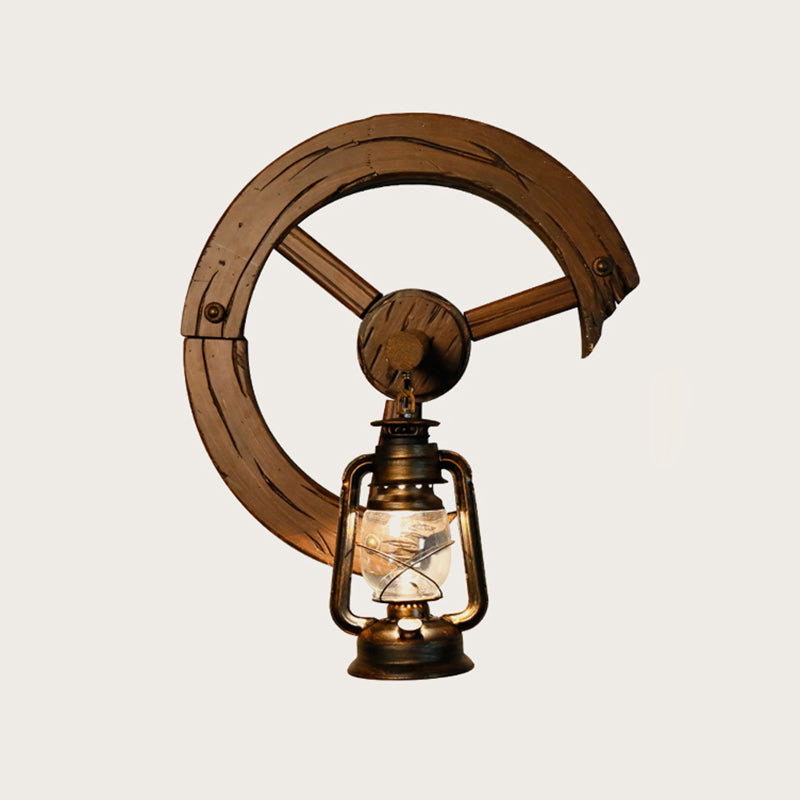 Iron Lantern Kerosene Light - Industrial Style Wall Fixture In Bronze / J
