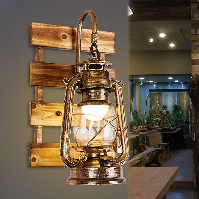 Bronze Vintage Wall Light Fixture: Shaded Iron Kerosene Lantern For Corridor / C