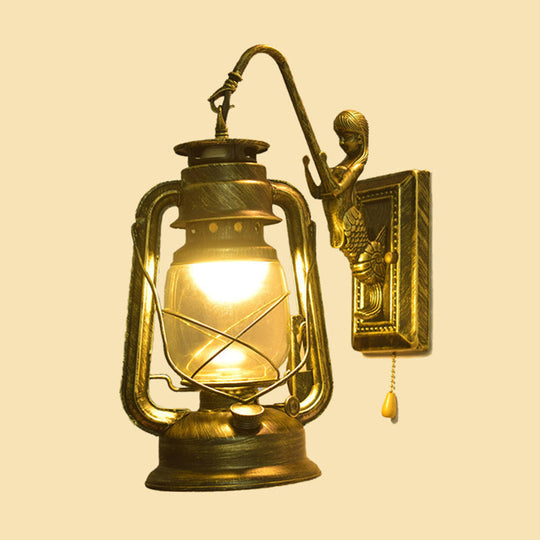 Bronze Vintage Wall Light Fixture: Shaded Iron Kerosene Lantern For Corridor / A