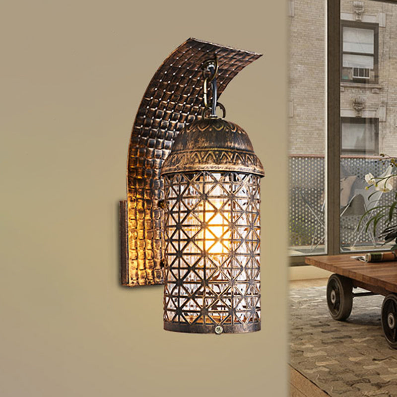 Bronze Vintage Wall Light Fixture: Shaded Iron Kerosene Lantern For Corridor / F
