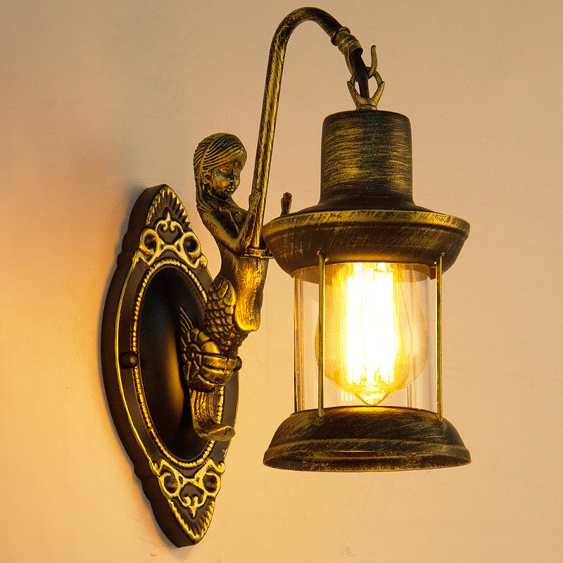 Bronze Vintage Wall Light Fixture: Shaded Iron Kerosene Lantern For Corridor / D