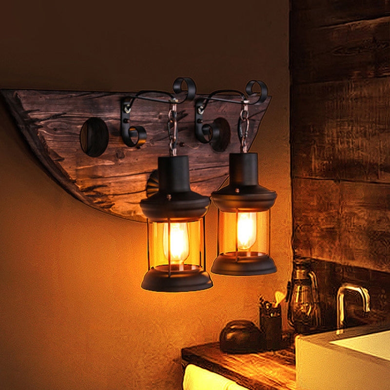 Coastal Wood Wall Lamp With Shaded Glass And Single-Bulb For Restaurant Ambience / A