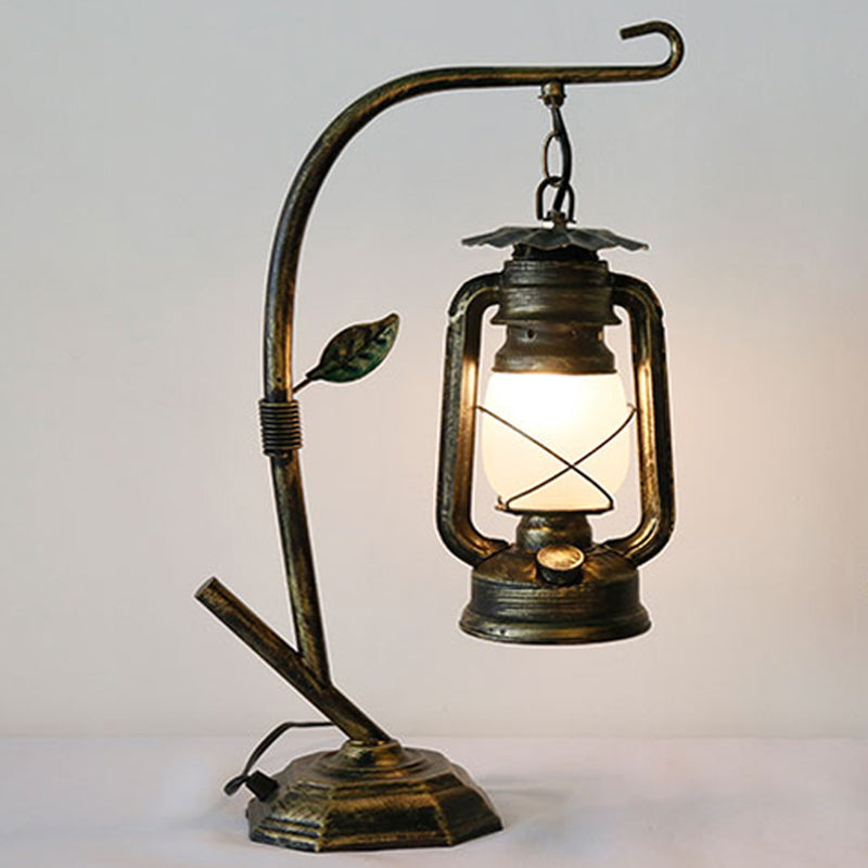 Rustic Industrial Hanging Nightstand Lantern - Vintage Iron Kerosene Table Lamp For Bedside Bronze