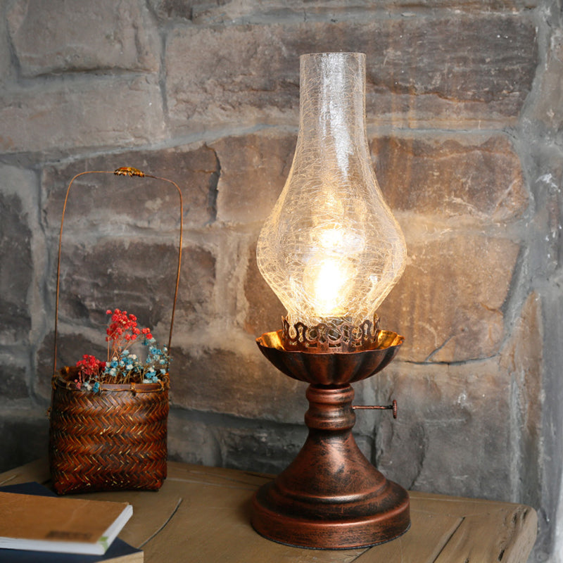 Bronze Crackle Glass Chimney Shade Kerosene Retro Bedside Table Light / A