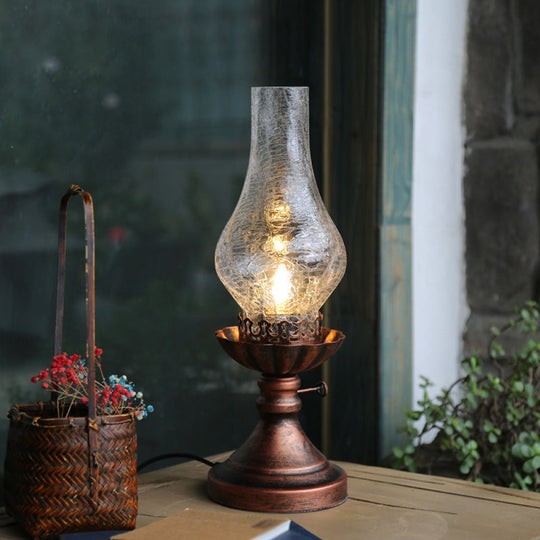 Bronze Crackle Glass Chimney Shade Kerosene Retro Bedside Table Light