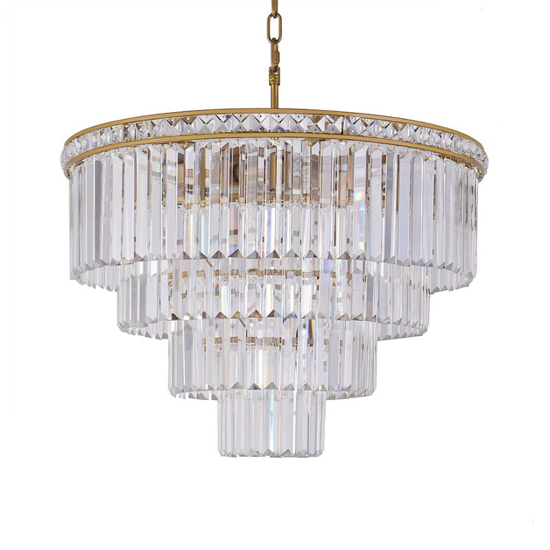 Modern Faceted Optical Crystal 6-Light Brass Chandelier - Four Tiers Ceiling Light, 19.5"/23.5" Wide