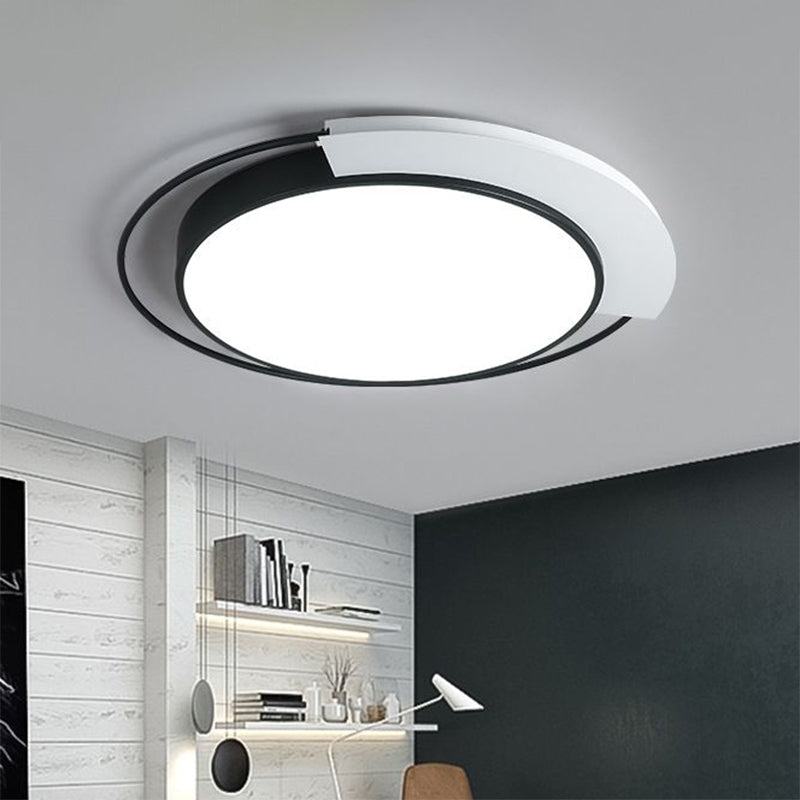 Nordic Circular Led Flush Mount Lighting Fixture In Black And White For Living Room Black-White / 18