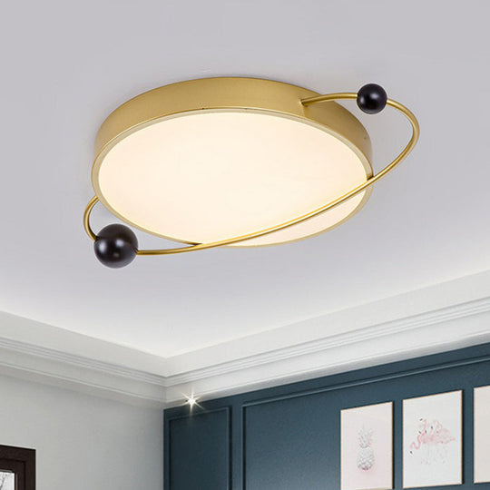Modern Metallic Led Flush Mount Ceiling Light With Planet Shaped Design And Acrylic Diffuser - Ideal