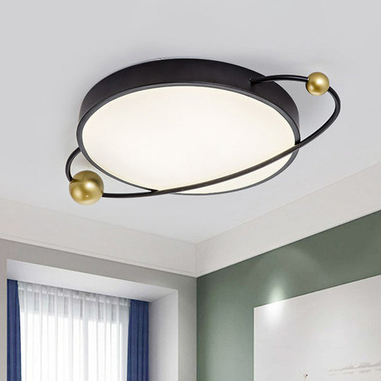 Modern Metallic Led Flush Mount Ceiling Light With Planet Shaped Design And Acrylic Diffuser - Ideal