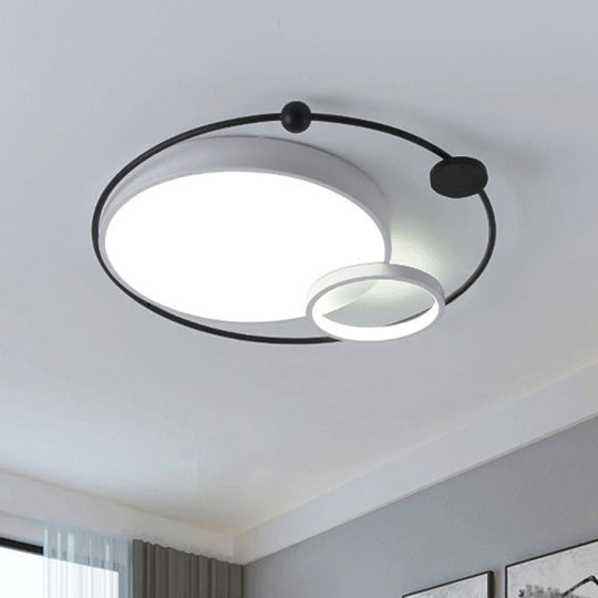 Modern Metal Led Flush Ceiling Light Fixture Planet Shaped For Bedroom Black-White / 18 Remote