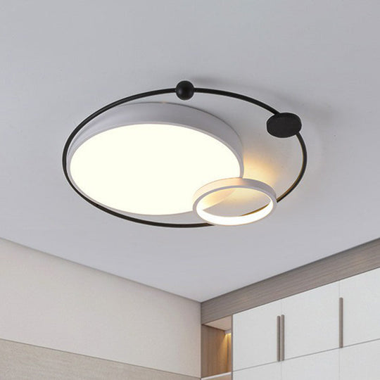 Modern Metal Led Flush Ceiling Light Fixture Planet Shaped For Bedroom Black-White / 18 Third Gear