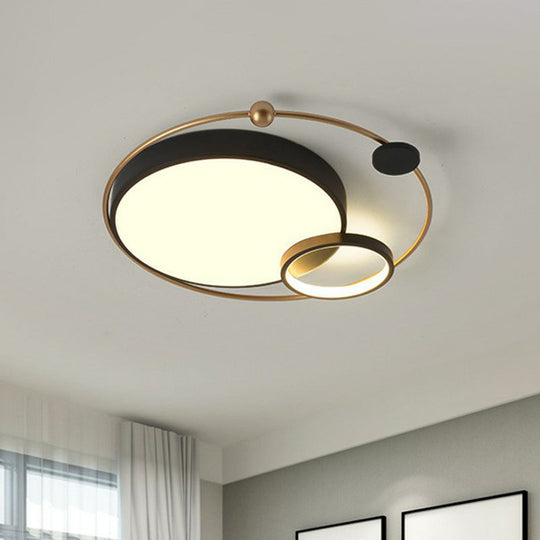 Modern Metal Led Flush Ceiling Light Fixture Planet Shaped For Bedroom Gold-Black / 18 Remote