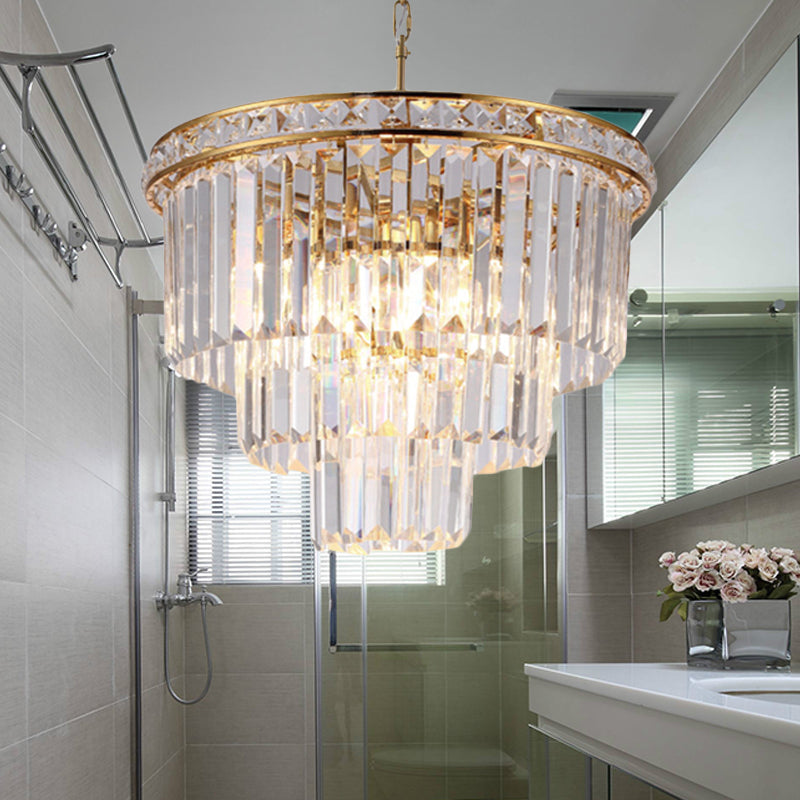 Modern Faceted Optical Crystal Chandelier Light With 6 Brass Lights - 19.5/23.5 Wide / 19.5
