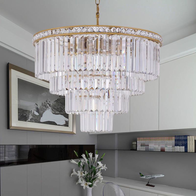 Modern Faceted Optical Crystal 6-Light Brass Chandelier - Four Tiers Ceiling Light, 19.5"/23.5" Wide