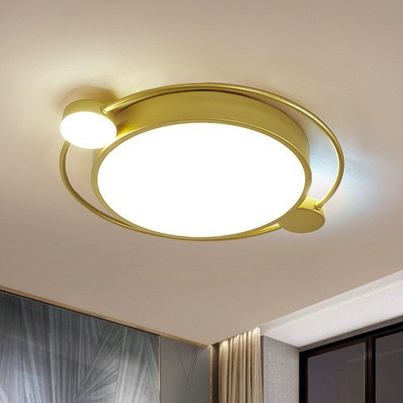 Gold Led Flush Mount Ceiling Light With Modern Round Shade / 18 White