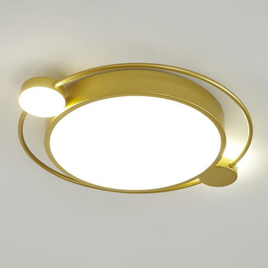 Gold Led Flush Mount Ceiling Light With Modern Round Shade / 18 Warm