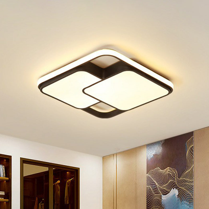 Minimalist Black Led Rhombus Acrylic Flush Mount Lighting Fixture / Warm