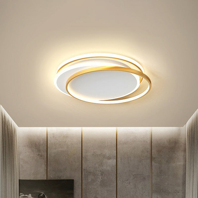 Modern Geometric Led Flush Mount Ceiling Light In Gold Acrylic For Bedroom