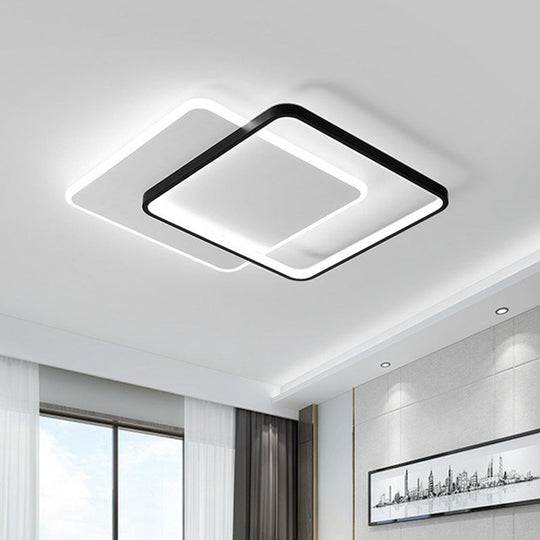Modern Geometric Black Metal Led Flush Mount Ceiling Light Fixture / White Square Plate