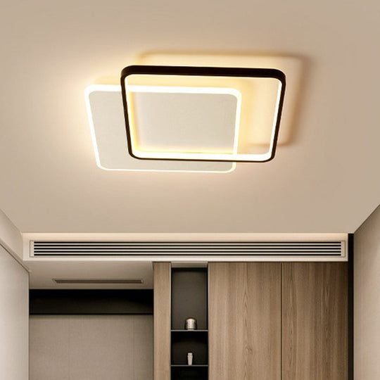 Modern Geometric Black Metal Led Flush Mount Ceiling Light Fixture / Warm Square Plate