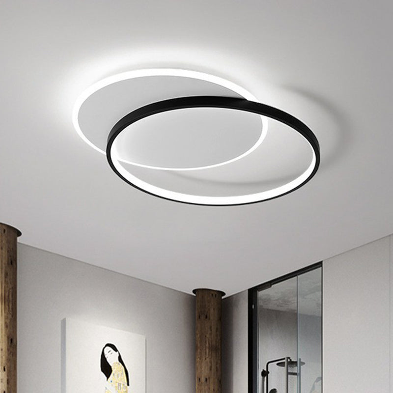 Modern Geometric Black Metal Led Flush Mount Ceiling Light Fixture / White Round