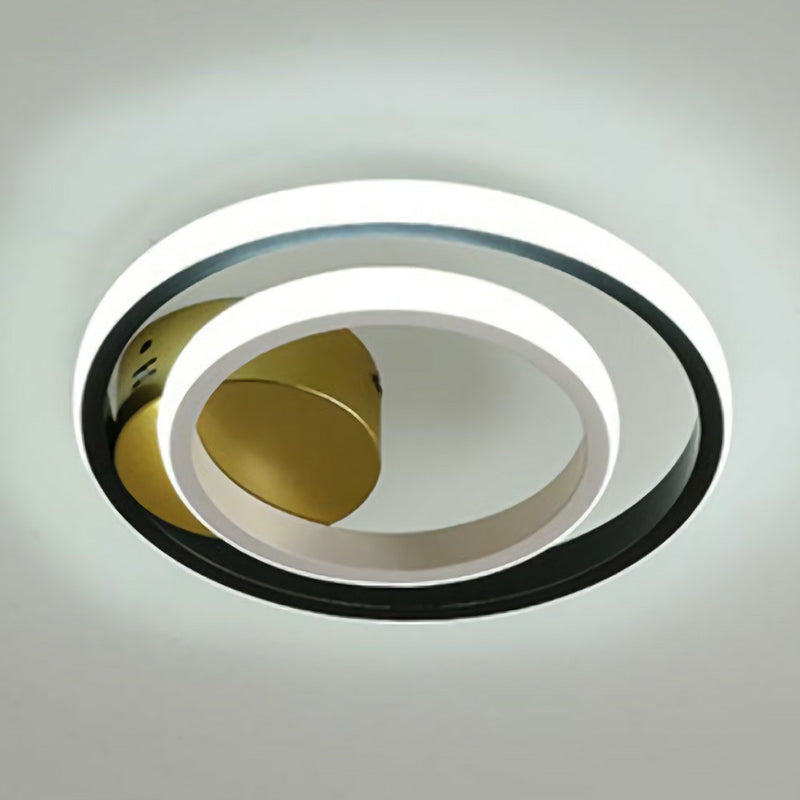 Modern Geometric Led Flush Ceiling Light In Black And White - Aluminum Finish Black-White / Round