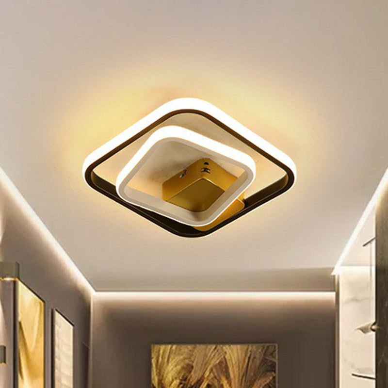 Modern Geometric Led Flush Ceiling Light In Black And White - Aluminum Finish Black-White / Warm