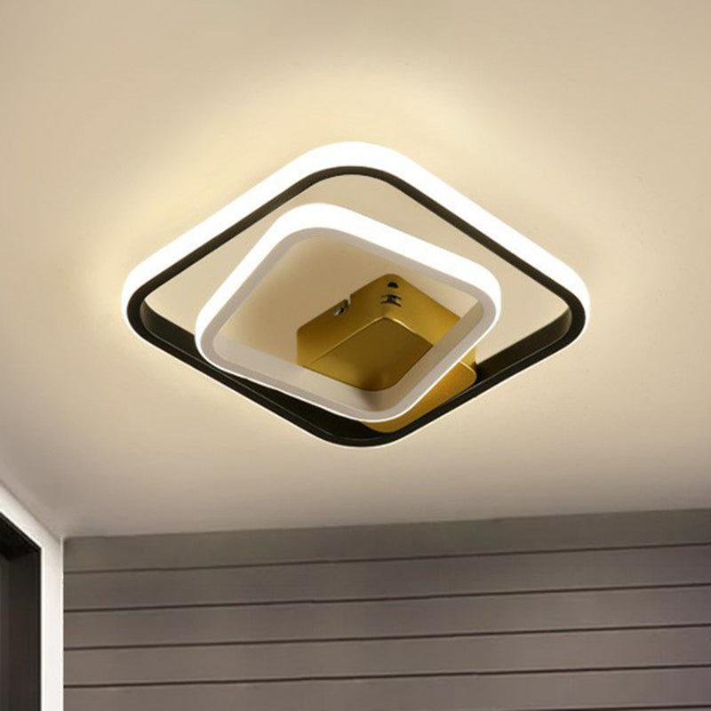 Modern Geometric Led Flush Ceiling Light In Black And White - Aluminum Finish Black-White / Natural
