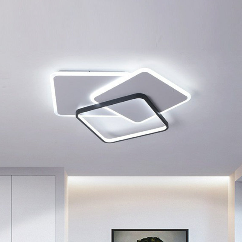 Modern Square Led Flush Mount Ceiling Light In Black For Living Room / 20.5 White