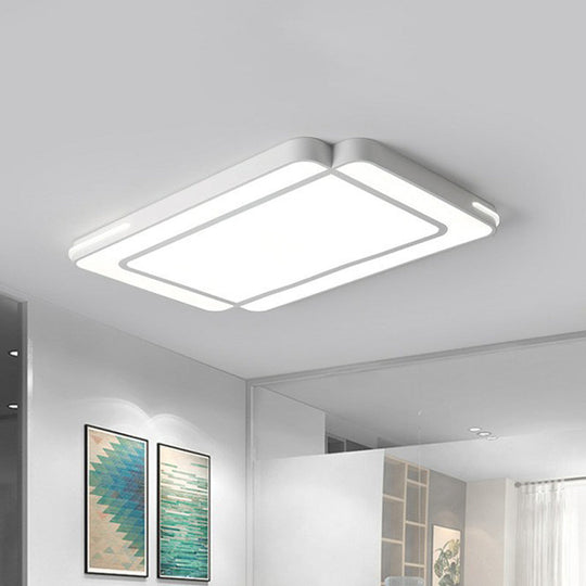 White Geometric Acrylic Led Ceiling Flush Mount Light / Small Rectangle