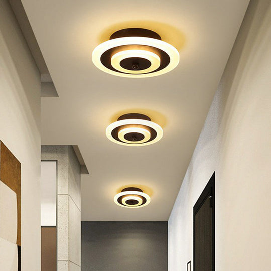 Modern Geometric Flush Mount Led Ceiling Light - Acrylic Corridor Fixture Coffee / Warm Round