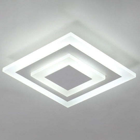 Modern Geometric Flush Mount Led Ceiling Light - Acrylic Corridor Fixture White / Square Plate