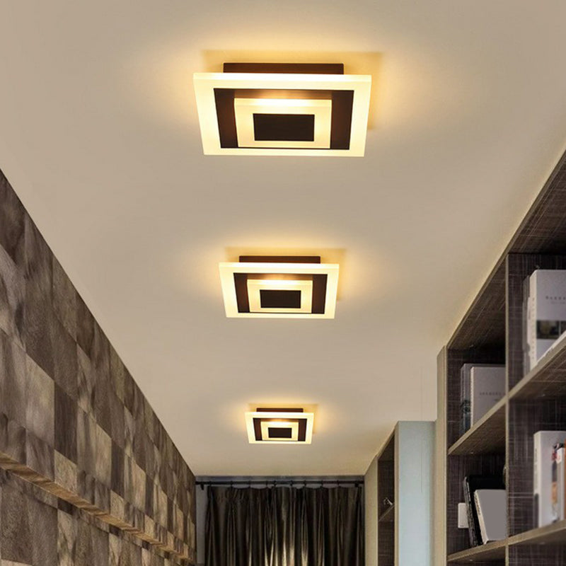 Modern Geometric Flush Mount Led Ceiling Light - Acrylic Corridor Fixture Coffee / Warm Square Plate