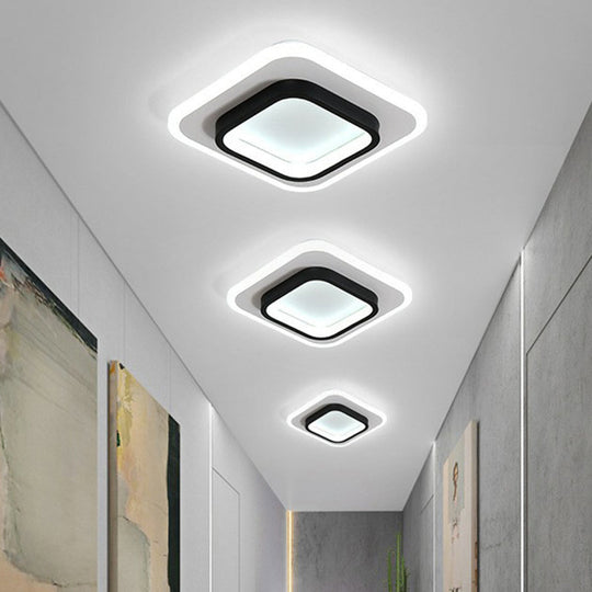 Modern Geometric Flush Mount Led Ceiling Light - Acrylic Corridor Fixture Black / Warm Square Plate