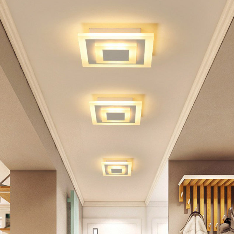 Modern Geometric Flush Mount Led Ceiling Light - Acrylic Corridor Fixture White / Warm Square Plate
