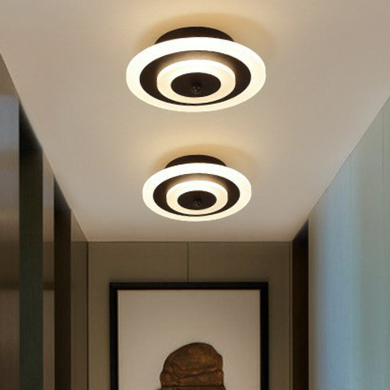 Modern Geometric Flush Mount Led Ceiling Light - Acrylic Corridor Fixture Coffee / White Round