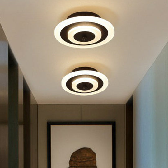 Modern Geometric Flush Mount Led Ceiling Light - Acrylic Corridor Fixture Coffee / White Round