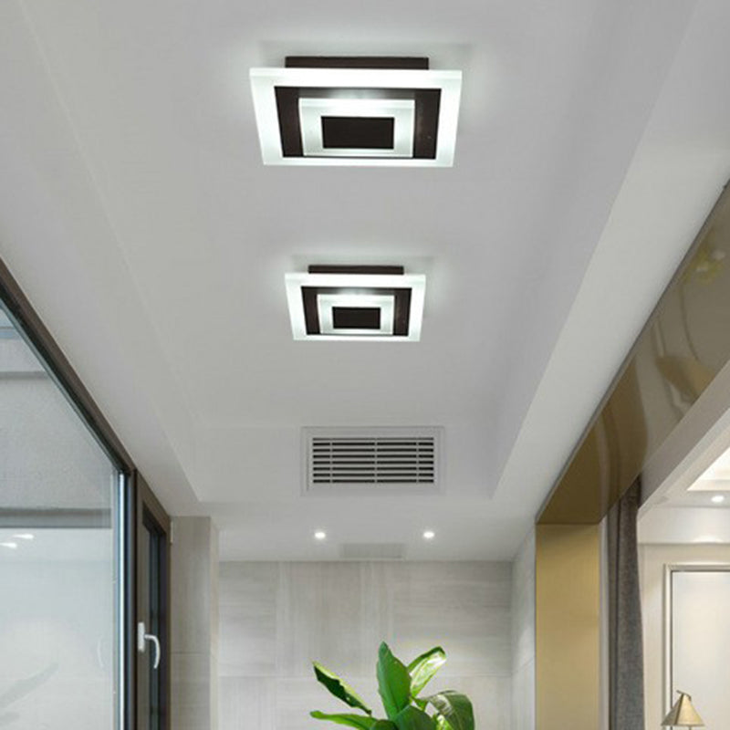 Modern Geometric Flush Mount Led Ceiling Light - Acrylic Corridor Fixture Coffee / White Square