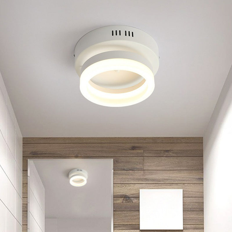 Contemporary Geometric Led Flush Mount Ceiling Light In White For Hallways / Round