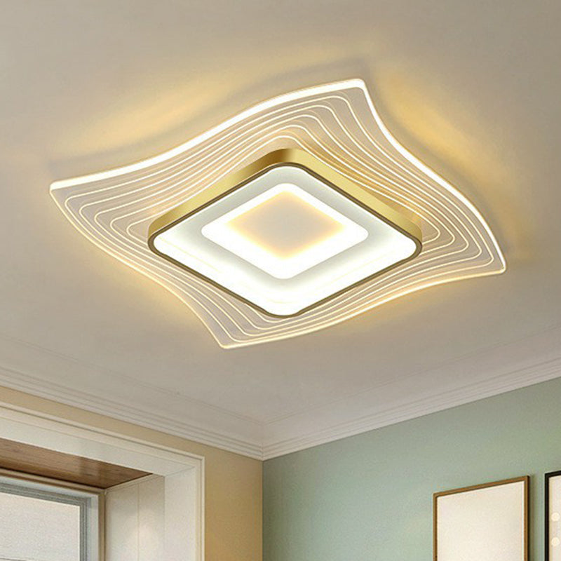 Contemporary Gold Led Flush Mount Lighting Fixture With Extra-Thin Acrylic Ceiling Light / 15.5