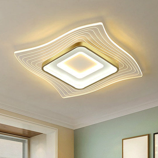 Contemporary Gold Led Flush Mount Lighting Fixture With Extra-Thin Acrylic Ceiling Light / 15.5