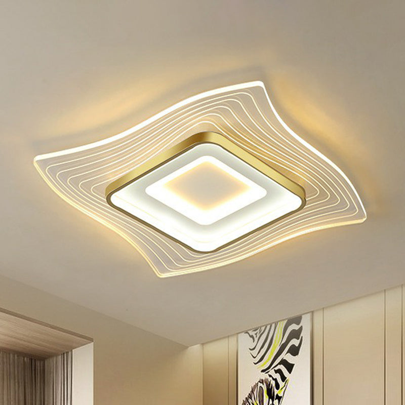 Contemporary Gold Led Flush Mount Lighting Fixture With Extra-Thin Acrylic Ceiling Light