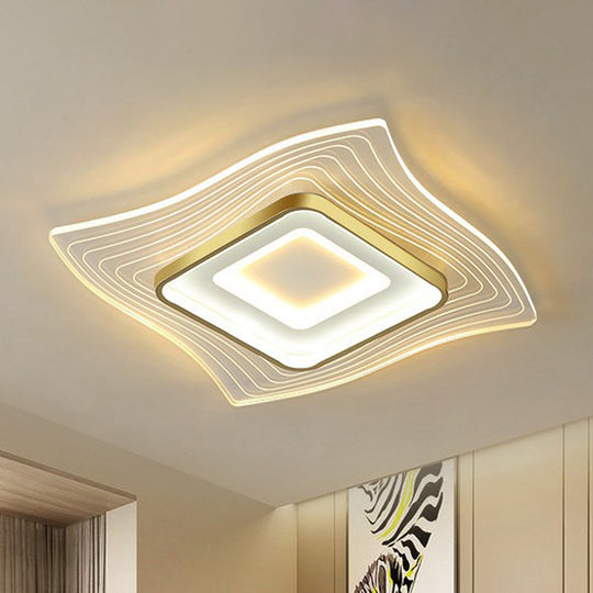 Contemporary Gold Led Flush Mount Lighting Fixture With Extra-Thin Acrylic Ceiling Light / 15.5 Warm