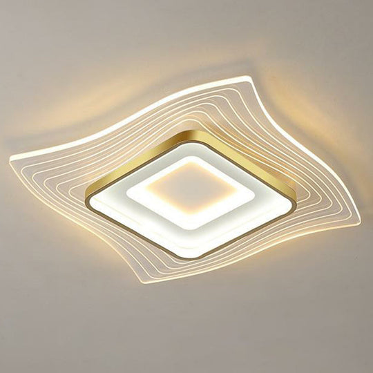 Contemporary Gold Led Acrylic Flush Mount Ceiling Light / 15.5 Third Gear